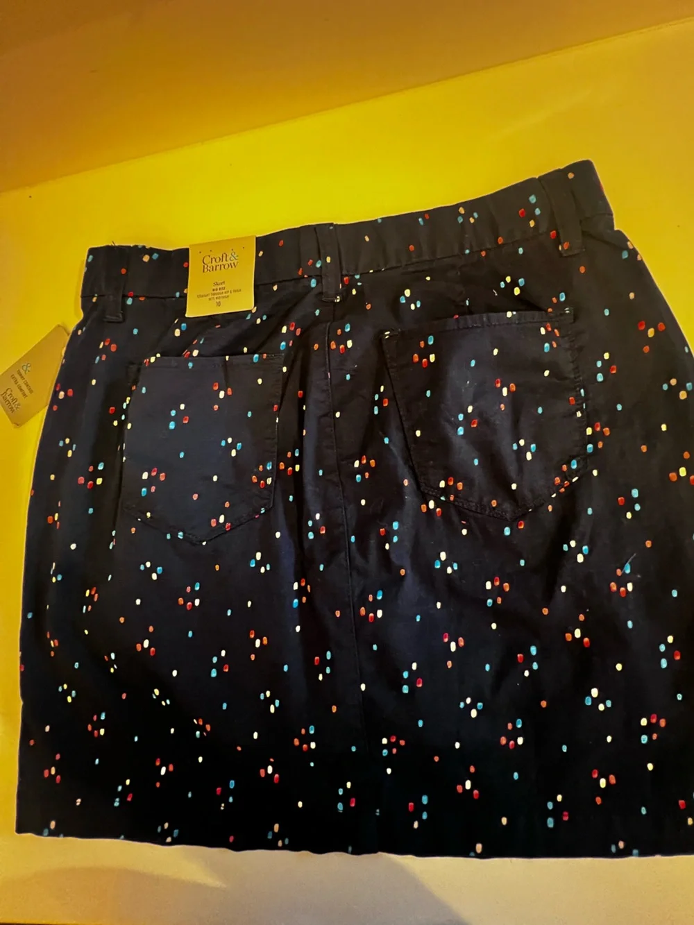 CROFT & BARROW CLASSIC STRETCH SKORT SIZE 10 MID-RISE NAVY W/RED WHITE BLUE DOT
